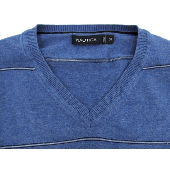 Nautica Sweater Mens XL Blue Striped Long Sleeve V-Neck Pullover Casual Preppy - Picture 5 of 11